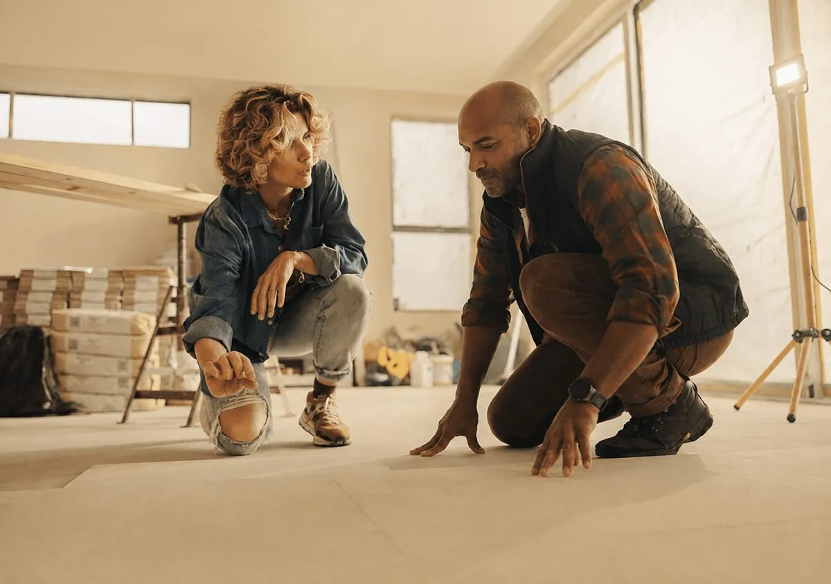 Couple inspecting renovation progress